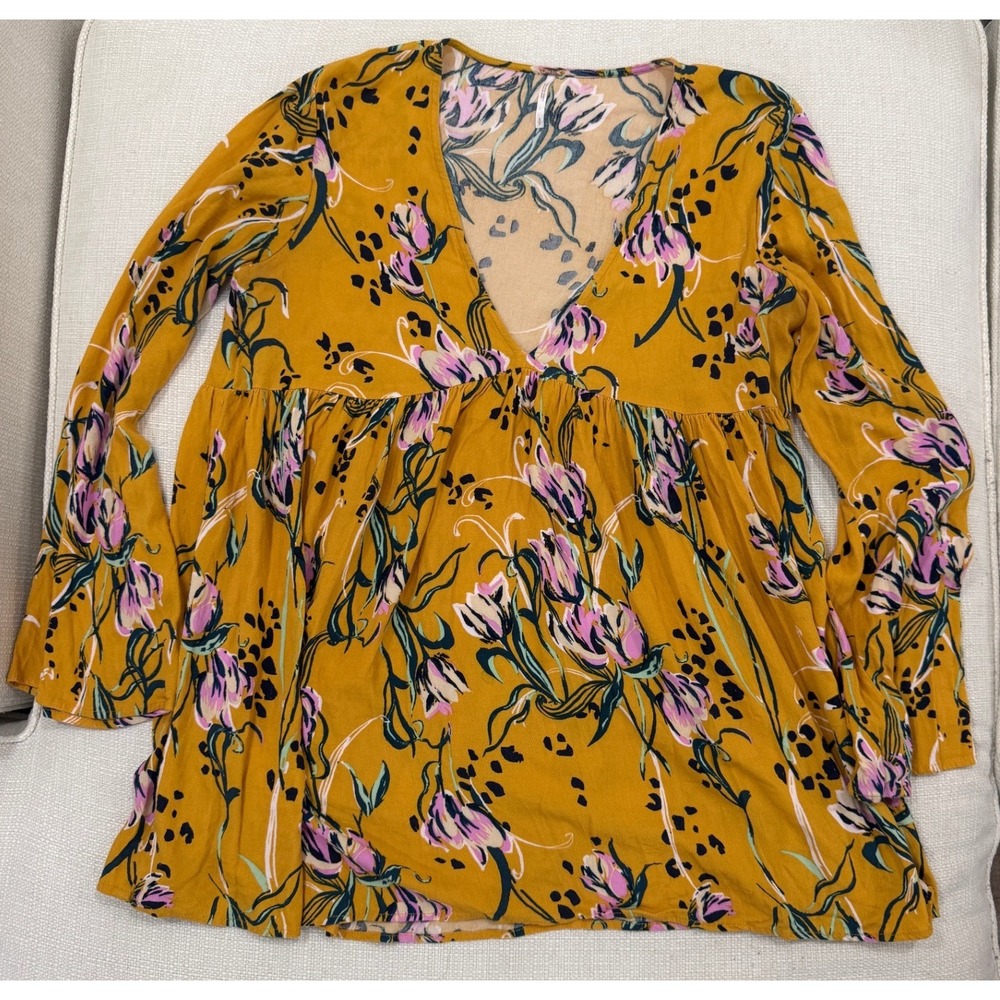 Free People Tunic Womens S Floral Empire Waist Deep V-Neck Excellent